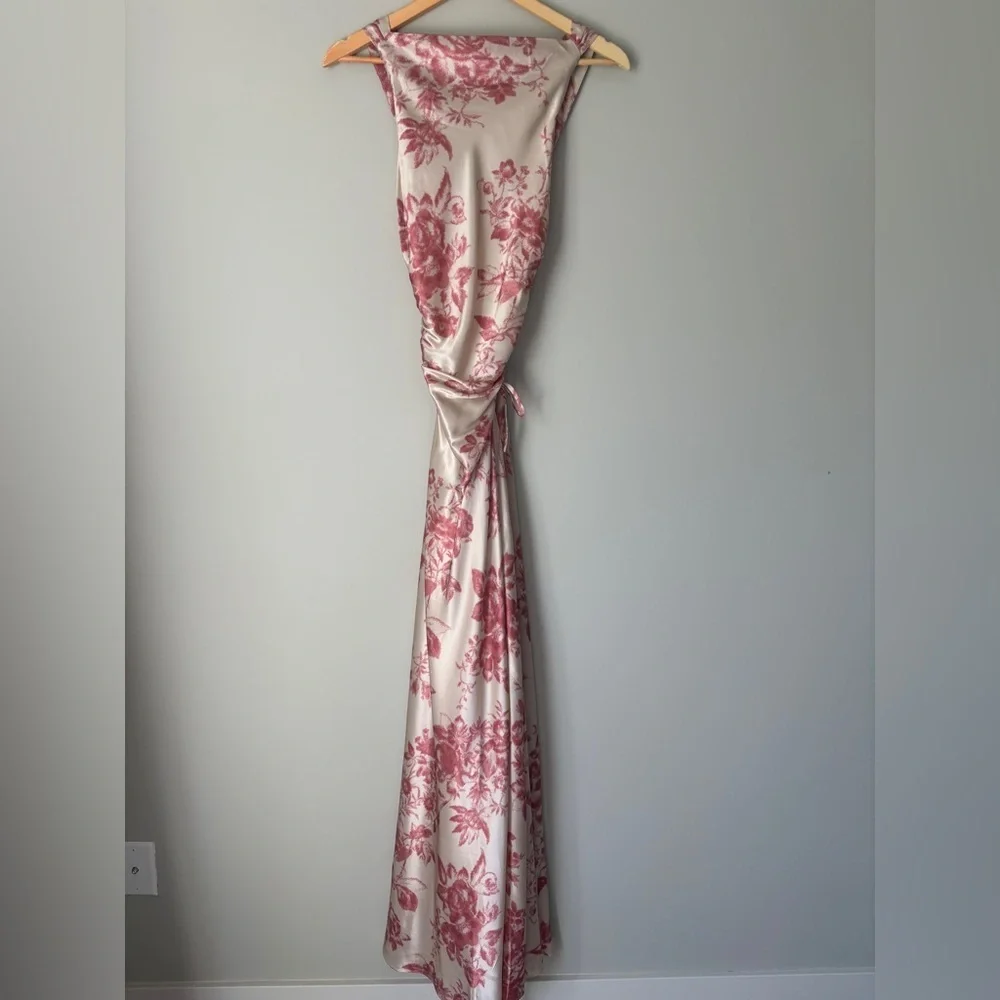 NEW Reformation Anaiis Long Silk Dress Cameo Rose Pink Cream Floral | size 0 - Picture 10 of 13